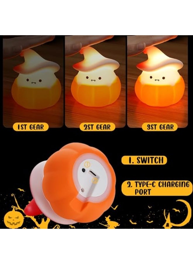 Cute Pumpkin Witch Night Light for Kids, Kawaii  Hat Wizard Lamps, 3 Level Dimmable Nursery Nightlight, Rechargeable Silicone Light Up, Cute Stuff Night Light for Baby Kids Teens (Purple Hat) - Image 4